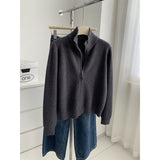 LEKA Old Money Style High-Necked Double Zipper Knitted Cardigan Women 2026 Autumn And Winter New Solid Color Design Sweater Jacket