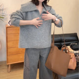 Kaning Solid Color Big Collar Pit Striped Sweater Women 2026 Autumn And Winter New Lazy Half Zipper Knitted Shirt Tide