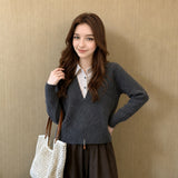 LEKA Korean Spliced Striped Two-Piece Collar Sweater In Autumn Commuter Hooded Loose Thin Knitwear