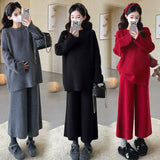 KANING Pregnant Women's Fascin Swollen Sweater Loose Large Version Of Meat Masked Nine-Point Broad Leg Trousers Thin Casual Sweater Set