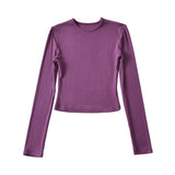 Hottie High Elastic Short Small Neck-Up T-Shirt Exposed Belly Button-Button Tight Bottom Shirt