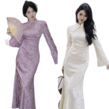 New Chinese Women's Dress 2025 Spring Improved Cheongsam High-End Exquisite Temperament Famous National Style Purple Buckle Dress