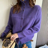 KANING Korean Languishing Collar Solid-Color Knitted Cardigan 2026 Autumn And Winter New Fashion Sweater Jacket