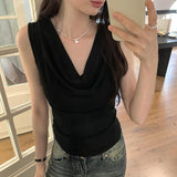 Ins Pure Hottie Sexy Sleeveless Collar Vest T-Shirt Girl Summer New Sweet Hot Shirt