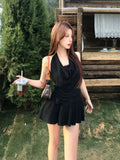 Pure Lusty Sex In Low-Chest Lace Black Hanging Neck Dress Female Hottie Temperament Waist Dress Woman