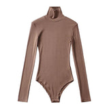 Tight-Tight High-Necked Long-Sleeved-Joined Women With Solid-Color Threaded T-Shirt T-Shirt Tops