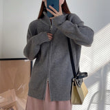 KANING Collar Double Zipper Design Knitted Cardigan Women 2026 Autumn And Winter New Korean Version Of Lazy Wind Sweater