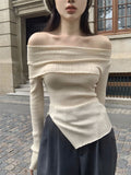 Ins Sexy Hottie Word Shoulder Autumn And Winter Bottom Women's Top Dress Korean Version Of Body-Repair And Bottom Personality Top Lady