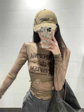 Vintage Sweet Hottie Sexy Long-Sleeved T-Shirt Girl Summer Letter Design Feeling Thin Inside A Short Top Tide