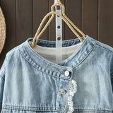 2026 Spring Fashion Women's Temperament Slimy Size Slimming Age Loose Lace Splicing Denim Jacket Female