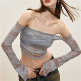 Vintage Sweet Hottie Word Shoulder Long-Sleeved T-Shirt Girl Autumn New Slim Slim Short Top Tide