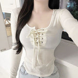 Ins Tide Women Feel Pure Desire Short Strap Bra Long Sleeves Bottom Topie Women Tight T-Shirt