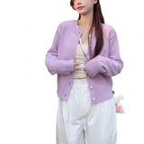 KANING Gentle Wind Candy Color Knitted Cardigan Women 2026 Autumn New Soft Slim Blouse Outside