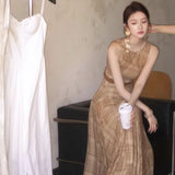 Vintage Sleeveless Vest Dress Female Summer Temperament Dress Dress Slim Dress Thin Waist A-Word Skirt