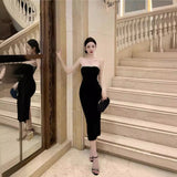 Braed Dress Spring And Summer New Dress Flavor Retro Chic Bag Hip Dress Flashing Shoulder Small Black Dress Woman