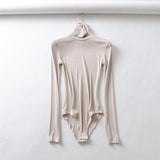Tight-Tight High-Necked Long-Sleeved-Joined Women With Solid-Color Threaded T-Shirt T-Shirt Tops