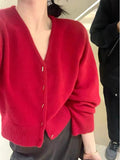KANING French Solid Color V-Neck Knitted Cardigan Women 2026 Early Autumn Wearing A New Design Sweater Outside The Female
