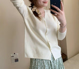 KANING Autumn Knitted Cardigan Girl Gentle Pink V Collar Thin Sweater Short Loose Top Tide