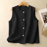 Can Shoulder Vest Temperament Loose Vest Round-Neck Summer Suit Retro Casual Cotton Sleeveless Coat