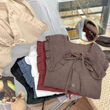 Lotus-Side Doll-Collar Wick Long-Sleeved Shirt Women's Autumn Design Small French Retro Chic Folded Clothes