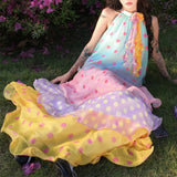 Candy Girl In The Long Color Sleeveless Hanging Neck A Word Wave Cake Dress Women's Summer Sweet Skirt Tide
