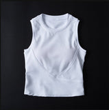 Short Sports Body Vest Women Wear Solid Color Round Tie Chest Pad Yoga Running Tops In Summer Without Sleeves