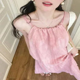 Solid Color Exposed Shoulder Hanging Neck Folded Sling Dress Women's Summer Loose Waist Thin Seaside Holiday Dress