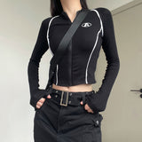 Pure Windy Sexy Colliding Color Splicing Long-Sleeved T-Shirt Women's Autumn And Winter Design Sense Slimming Inside The Top Tide