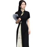 Summer Fashion Crumlore Retro Chinese Style Improved Cheongsam Buckle Dress Femininity Dress Dress Dress Long