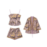 Purple East Autumn Girl New Chinese Style Three-Dimensional Embossed Embroidered Coat Set + Half-Dress Two-Piece Set