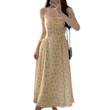 New Summer Gentle Age-Solded Flower Hanging Dresses Women's Summer Lazy Vacation Style Long Dresses