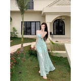 Summer French Net Yarn Sexy Babes Sling Dress Women's Holiday Wind Big Swing Dress