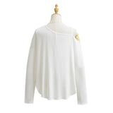 Spice Girls Sleeves Long Sleeved T-Shirt With Shaved Shoulder-Curved T-Shirt Irregularly Round Hem Fashion Jersey