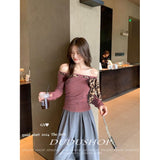 Vintage Pure Babes Leopard-Print Bow Tie With T-Shirt Women's Early Autumn Design Embstaple Shoulder Coat