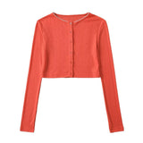Summer Buckle Thin Coat Round Neck Long Sleeve Open Shirt Short Coat Sunscreen Air Conditioning Fashion Thin
