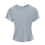 Flat-Up Base T-Shirt Thread Round-Neck Short-Sleeved Bottom Shirt Showing Skinny Short-Sized Hottie
