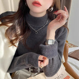 KANING Semi-High-Collar One-Piece Thick Sweater Women 2026 Autumn And Winter Basic Plus Velvet Warm Bottom Knitting Shirt