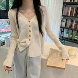 KANING Long-Sleeved V-Neck Elegant Knitted Cardigan Women's 2026 New Simple Thin Sweater Women's Clothing Outside