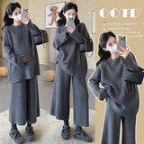 KANING Pregnant Women's Fascin Swollen Sweater Loose Large Version Of Meat Masked Nine-Point Broad Leg Trousers Thin Casual Sweater Set