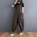Loose Literature And Art Casual Back Pants Fat Sister Large Size Women's Summer Solid Color Big Pocket Workwear Harlan Pants