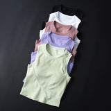 Short Sports Body Vest Women Wear Solid Color Round Tie Chest Pad Yoga Running Tops In Summer Without Sleeves