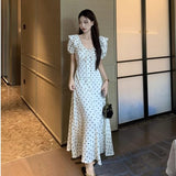 Lotus Leaf Bubble Sleeves Wave Point Dress Women's Summer 2026 New French Temperament Tourism Waist Long Skirt