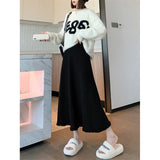 KANING Ray Knitted Half-Dress Women's Autumn And Winter New High-Rise Slim Solid Dress Mid-Long Skirt