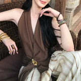 Hanging Neck Top Women Summer 2026 New Design Sense Small Sleeveless Thin Sling Vest Pants Two Sets Of Tide