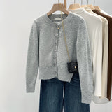 KANING Solid Color Simple Round-Neck Knitted Cardigan Women's New Oceanic Design Sweater T-Shirt 2026 Autumn And Winter