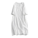 Temperament 2025 Embroidery Loose Summer New Skinny Cotton Dress White Dress Size Women's Clothing