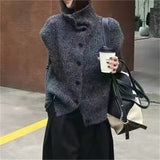 LEKA Korean Version Of The Fashion High-Collar Knitted Vest Women Wear 2026 New Lazy Wind Folding Sweater Vest