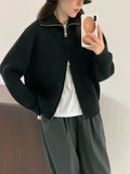 KANING Collar Double Zipper Design Knitted Cardigan Women 2026 Autumn And Winter New Korean Version Of Lazy Wind Sweater