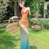 Temperament Mesh Sling Sling V-Neck Dress Female Summer High-End Slimming Hottie Style Bag Hip Dress