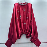 Heavy Industry French Court Style Drilled Bat Sleeve Design Small Fashion Quality Shirt 2025 Autumn And Winter New